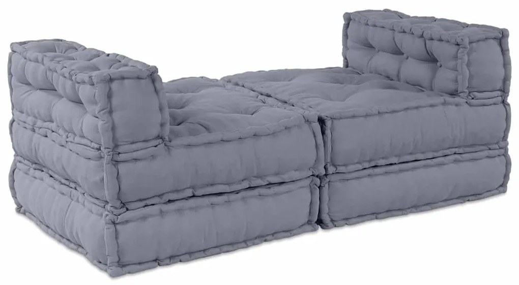 Sofá Pouffe Modular Conversível para 4 Pessoas em Tecido Cinza