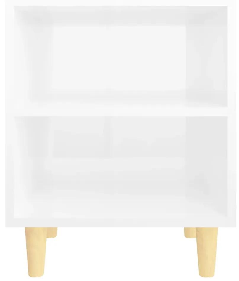 Mesa de cabeceira pernas madeira 40x30x50 cm branco brilhante