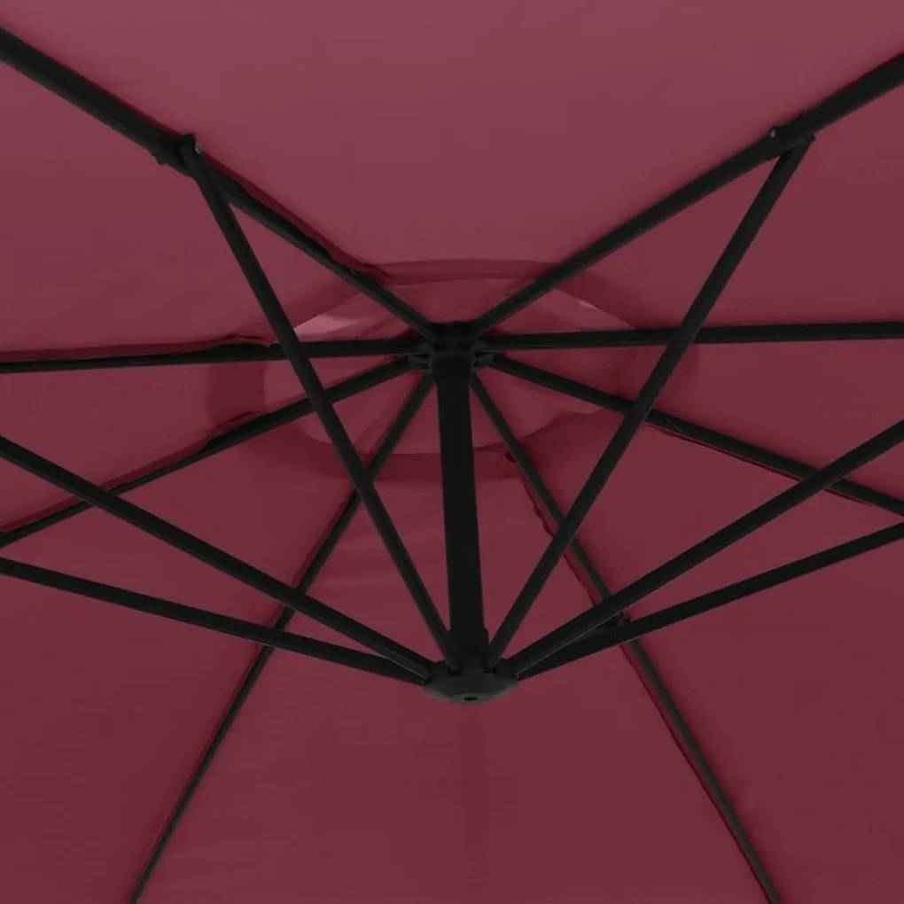 Guarda-sol cantilever de jardim c/ poste alumínio 350 cm bordô