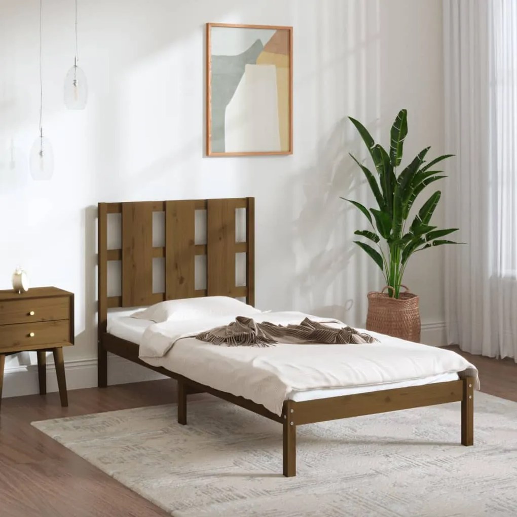 vidaXL Estrutura de cama solteiro 90x190cm madeira maciça castanho mel