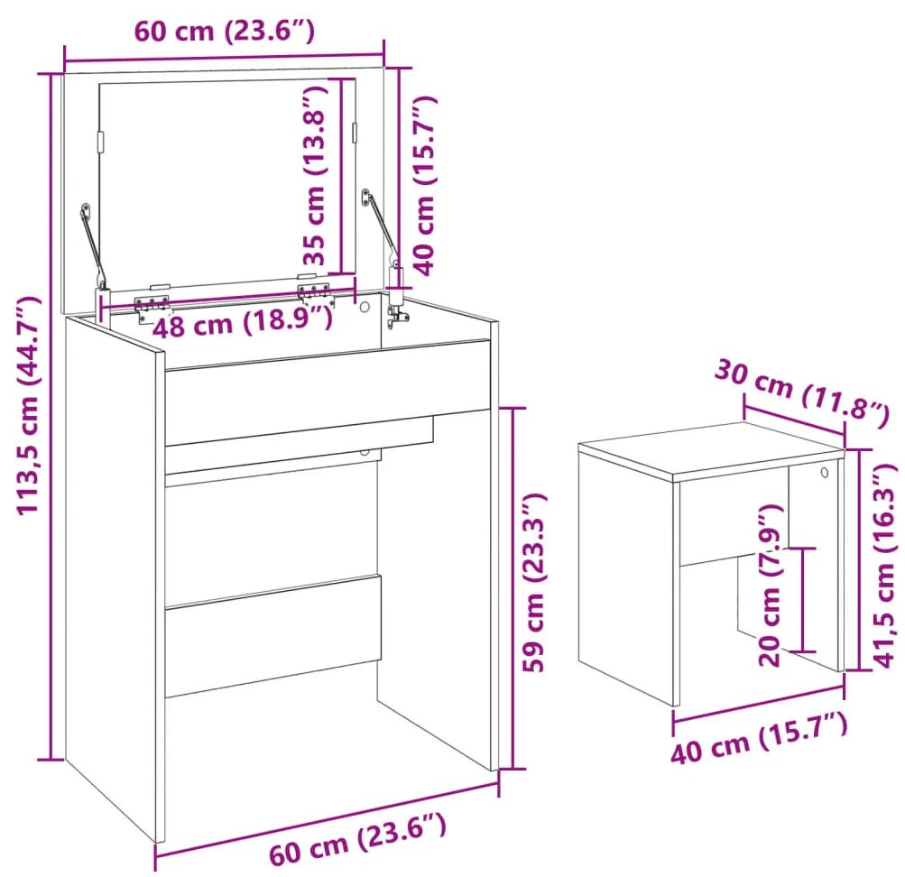 Toucador e banco 60x40x113,5 cm branco