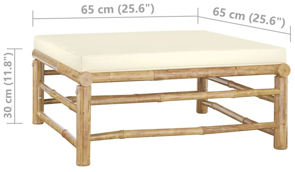 4 pcs conj. lounge p/ jardim em bambu c/ almofadões branco nata