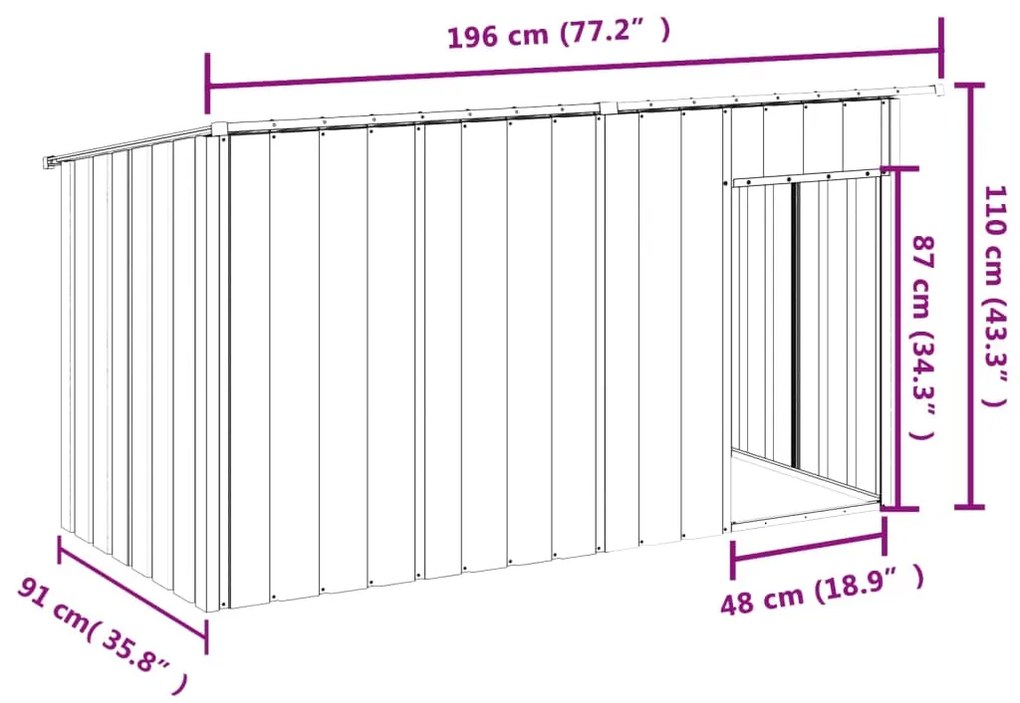 Casota para cães com telhado aço galvanizado antracite