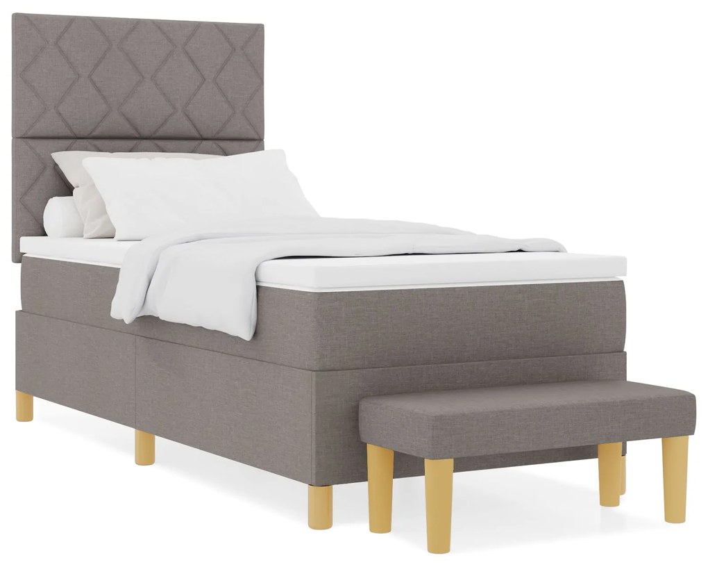 Cama com Box Spring com Colchão & Banco Taupe 100x200 cm Tecido