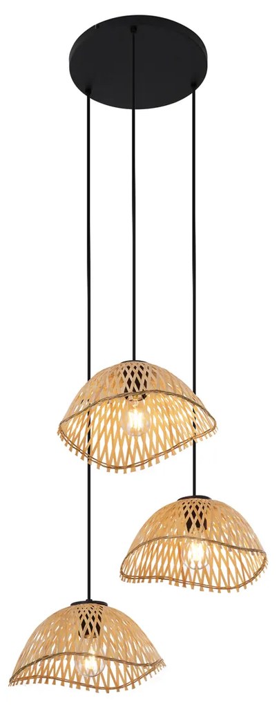 Candeeiro Pendente Boémio Preto com Bambu 3 Luzes - Lily Boêmio