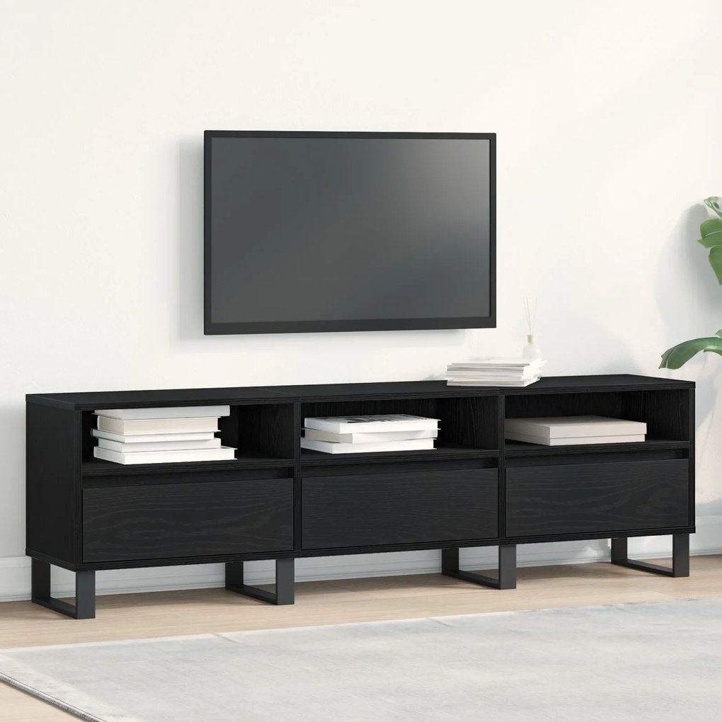 Armário para TV vidaXL Preto Carvalho 150x30x44,5 cm Madeira engenheir