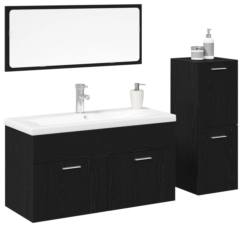 Conjunto de Móveis para Casa de Banho 4 Peças Carvalho Preto Madeira E
