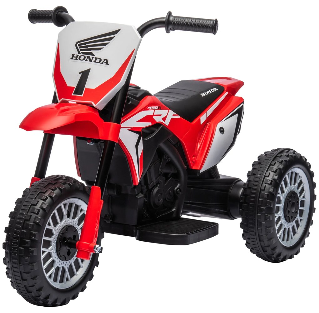 HOMCOM Mota Elétrica com Licença Honda CRF450RL Bateria 6V com Velocidade 3km/h Buzina e Som de Arranque 71x40,5x43,5 cm Vermelho