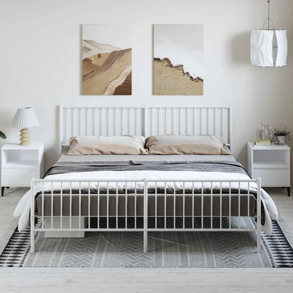 Estrutura de cama com cabeceira e pés 183x213 cm metal branco