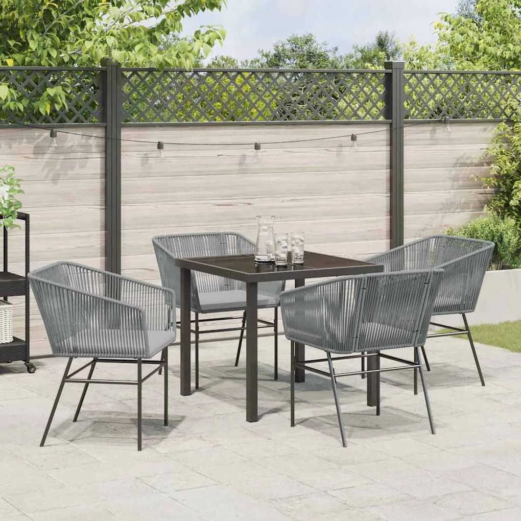 Conjunto de Jantar de Jardim 5 Peças com Almofadas Cinza em Polyrattan
