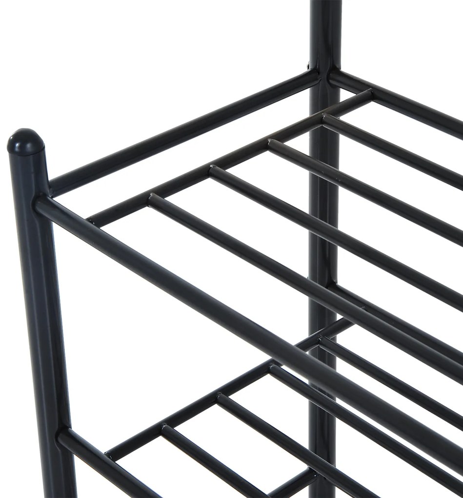 HOMCOM Móvel Cabide de Entrada com 18 Ganchos e Sapateira Armário de Entrada com Cabide com 3 Prateleiras 67x30x185 cm Preto