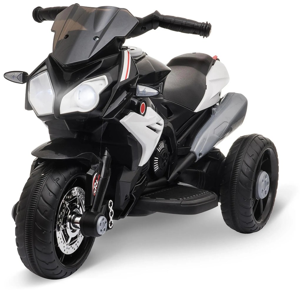HOMCOM Motocicleta Elétrica Infantil com 3 Rodas Triciclo para Crianças acima de 3 anos com Bateria 6 V Recarregável Preto e Branco | Aosom Portugal