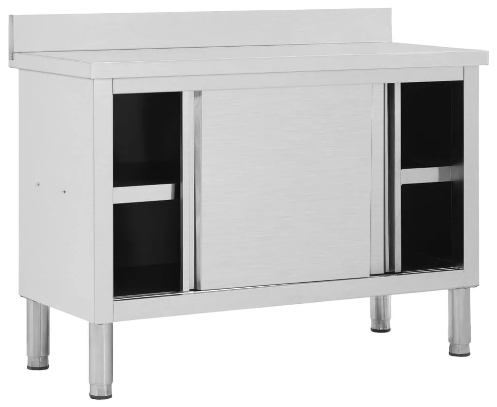 Mesa trabalho c/ portas correr 120x50x(95-97)cm aço inoxidável