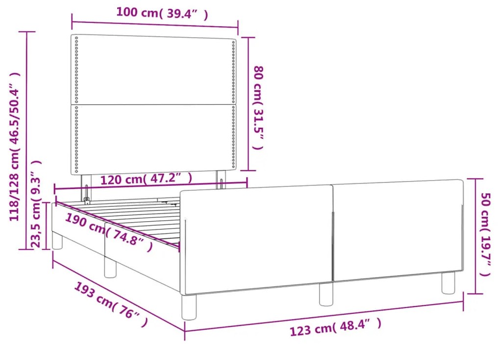 Estrutura de cama sem colchão cinza escuro 120x190 cm tecido