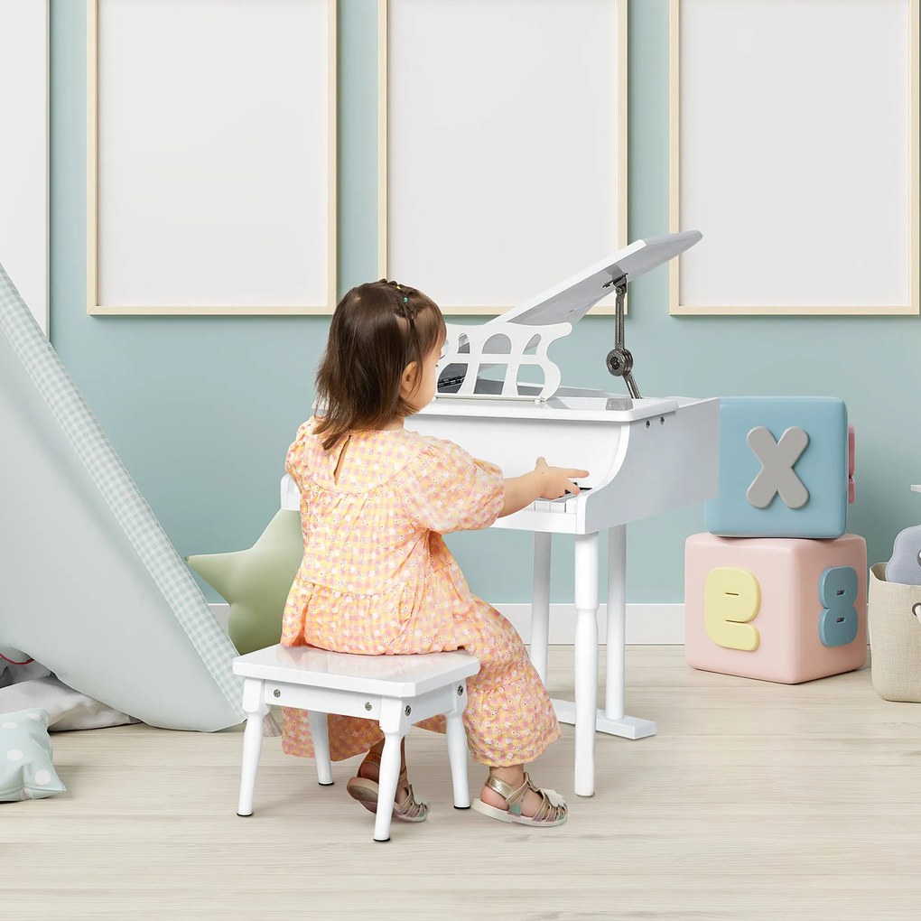Piano de Cauda Infantil com 30 Teclas Banco Suporte de Partituras Pian