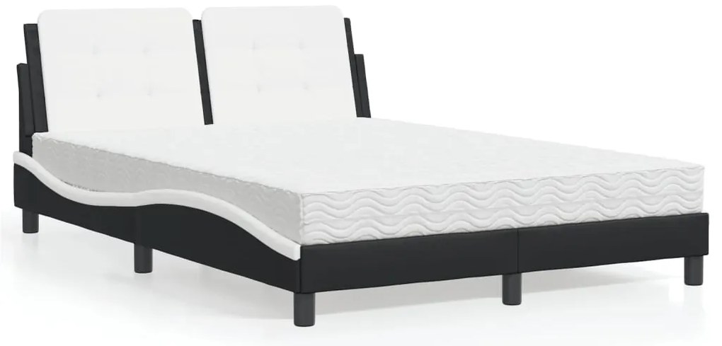 Cama com colchão 140x200 cm couro artificial preto e branco