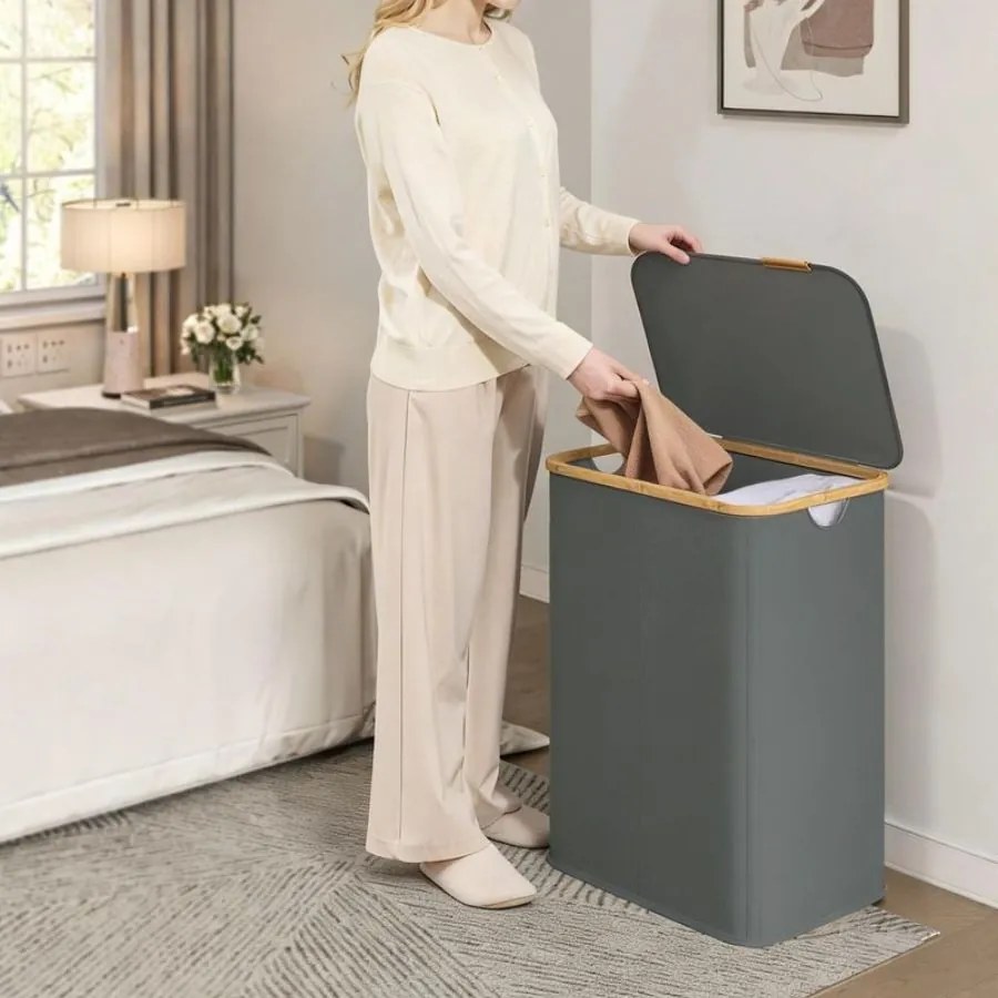 Cesto da roupa suja 52 x 38,5 x 70,5 cm com tampa, 140 litros, em tecido Oxford cinzento ardósia