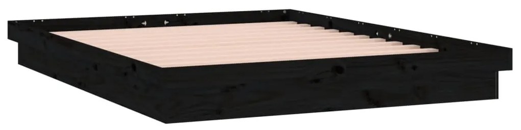 Estrutura cama king size c/ LEDs 150x200cm madeira maciça preto