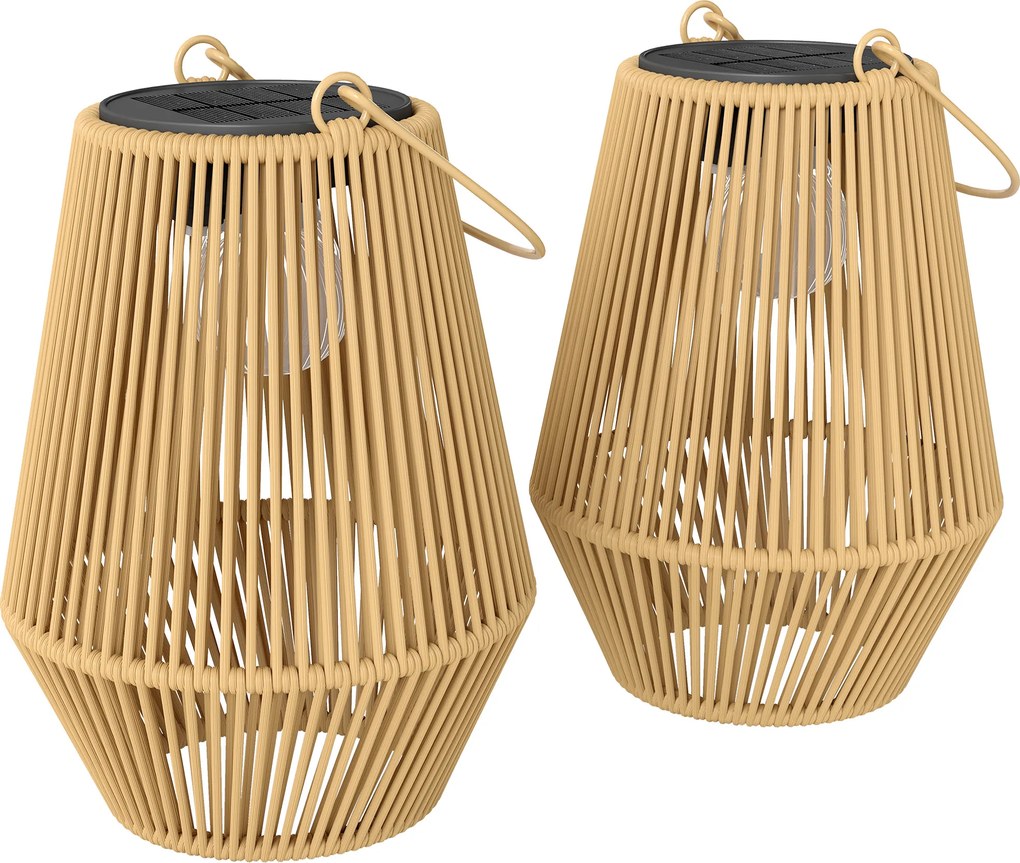 Outsunny Conjunto de 2 Lanternas Solares de Exterior Luzes de Jardim de Rattan Suspensas com Ligação e Desligamento Automático IP44 Castanho | Aosom Portugal