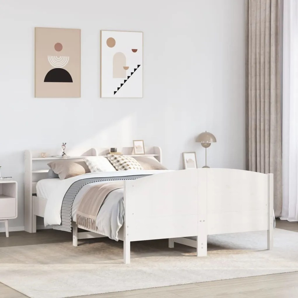 vidaXL Cama sem colchão 140x190 cm madeira de pinho maciça branco
