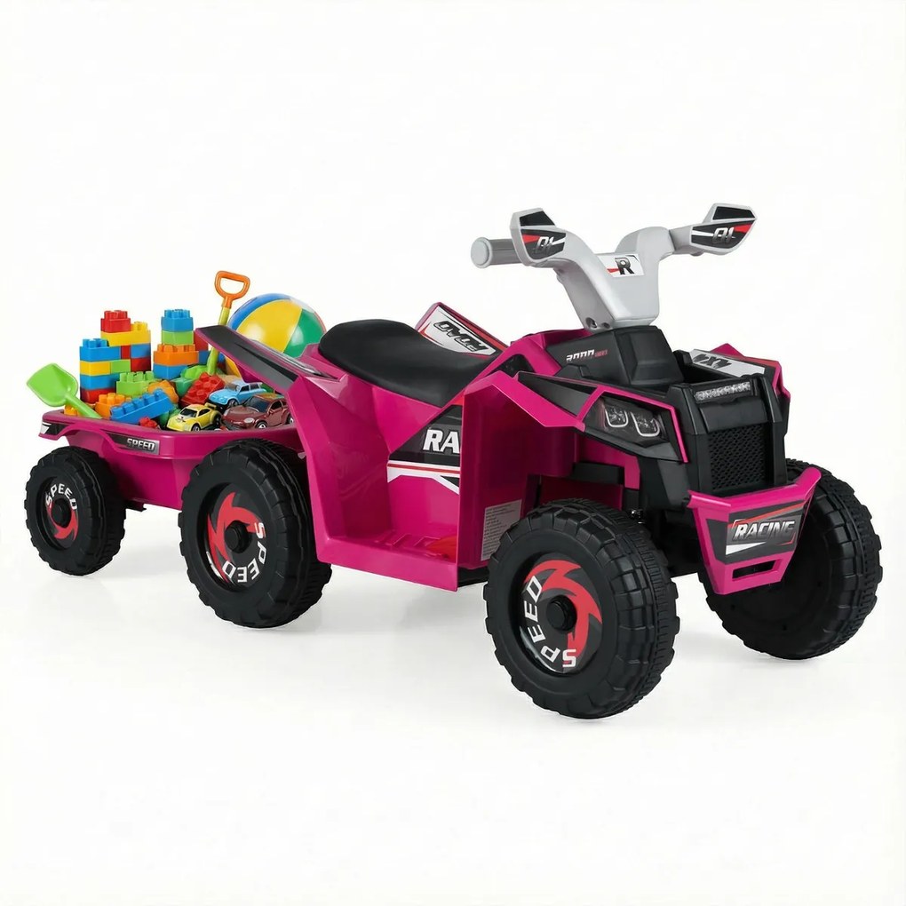 Moto 4 elétrico 6V para crianças 104 x 39 x 48 cm com reboque traseiro Vermelha