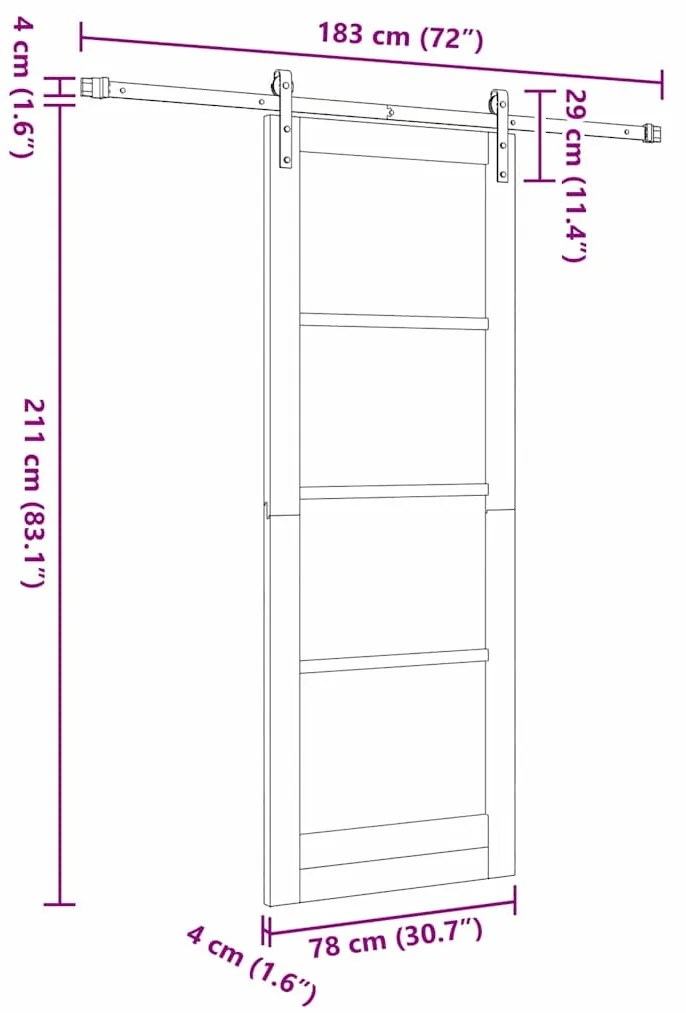 Porta Deslizante com Conjunto de Hardware 'ORKDAL'Madeira Sólida e Vid
