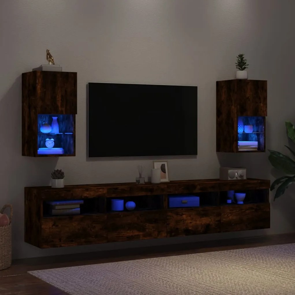 Móveis de TV c/ luzes LED 2 pcs 30,5x30x60 cm carvalho fumado