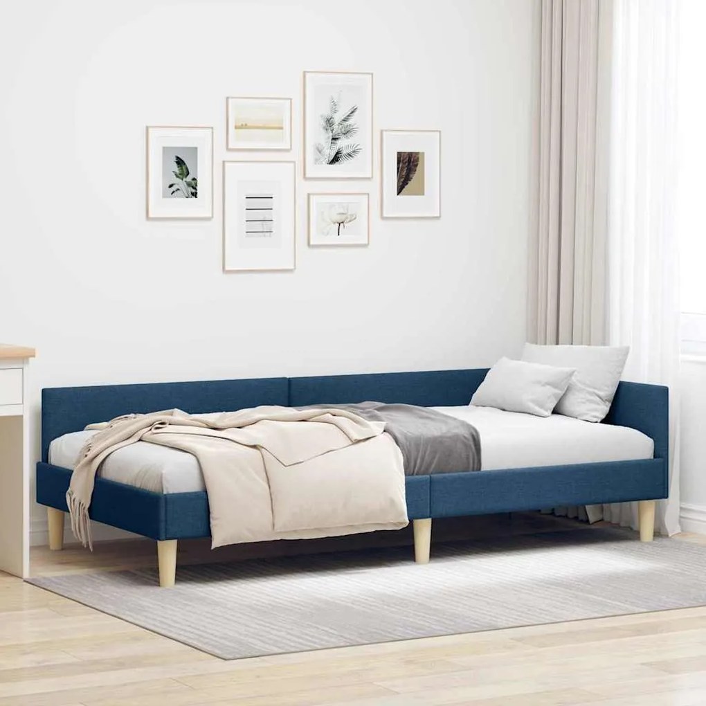 vidaXL Estrutura de Cama de Canto Azul 90 x 190 cm tecido