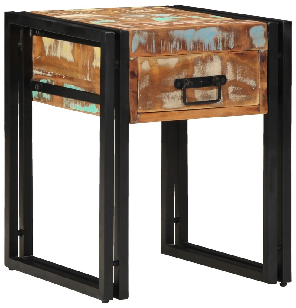 Mesa de Apoio vidaXL com Gaveta Preta 40x40x50 cm em Madeira Recuperad