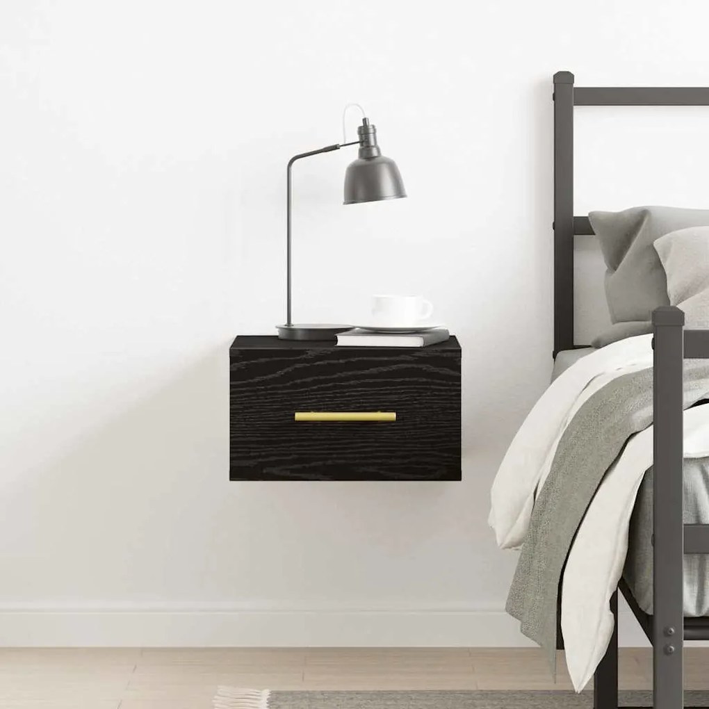 Criado-mudo Wall-Mounted Carvalho Preto 35x35x20 cm