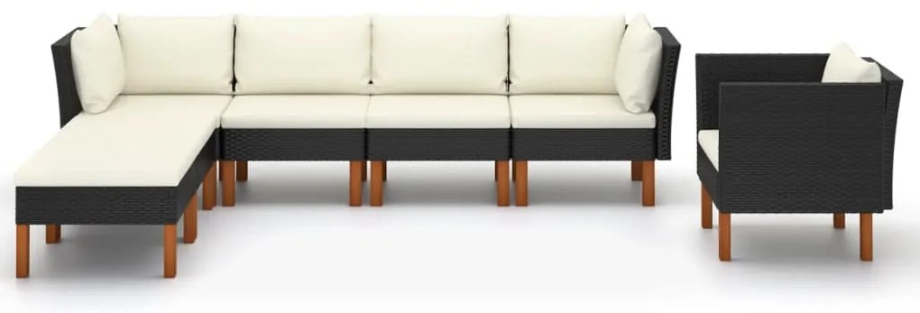 7 pcs conj. lounge jardim vime PE e madeira de eucalipto preto