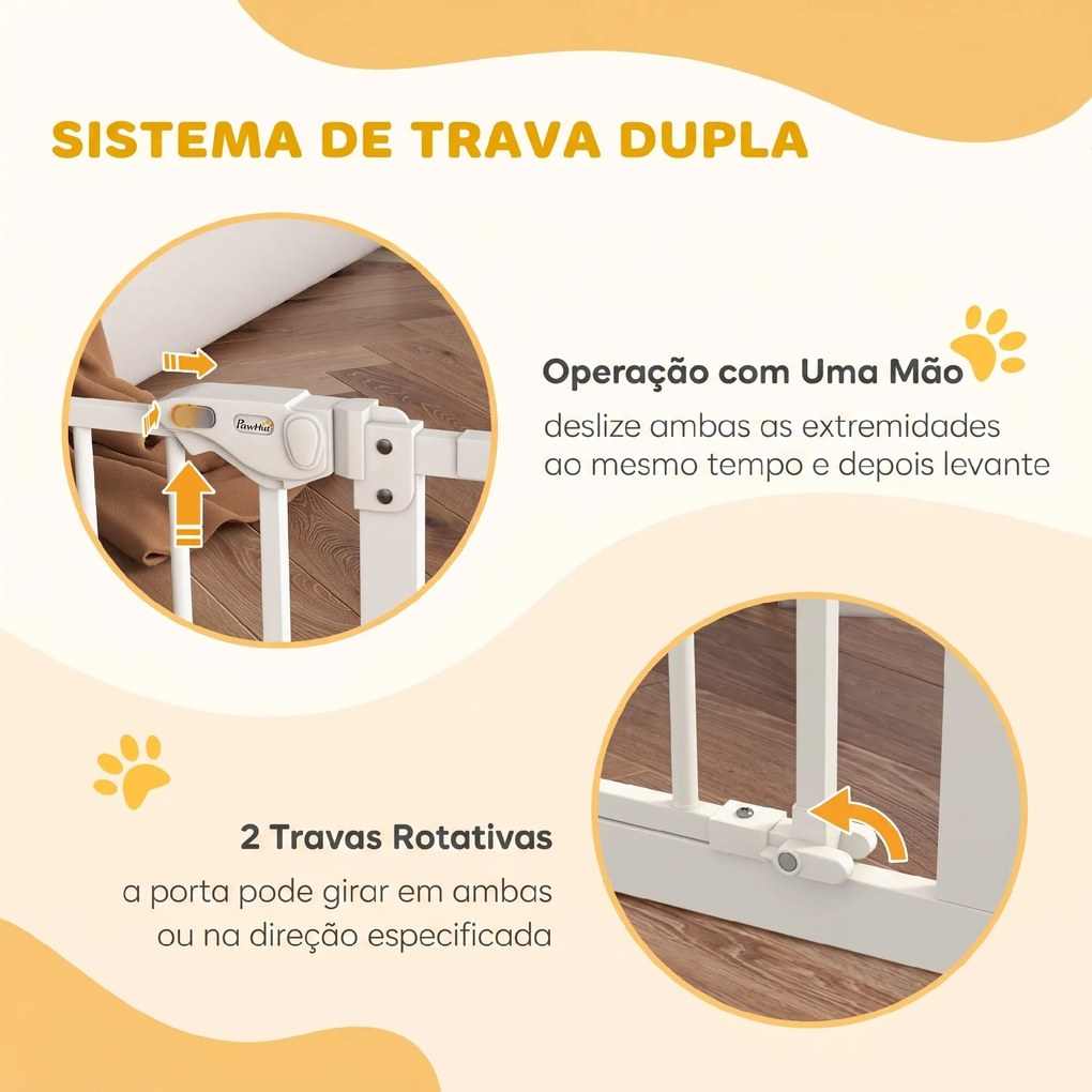 Barreira de Segurança para Cães 74-100 cm com Extensões, Montagem por Pressão e Duplo Bloqueio, Branco