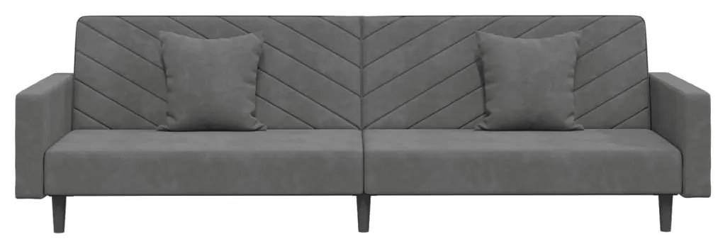 Sofá-cama 2 lugares com duas almofadas veludo cinzento-escuro