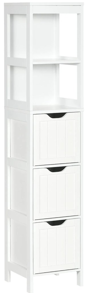 HOMCOM Armário Casa de Banho Estreito com 3 Gavetas e 2 Prateleiras Abertas Coluna de Casa de Banho Estilo Moderno para Sala Casa de Banho Cozinha 30x30x141,6 cm Branco