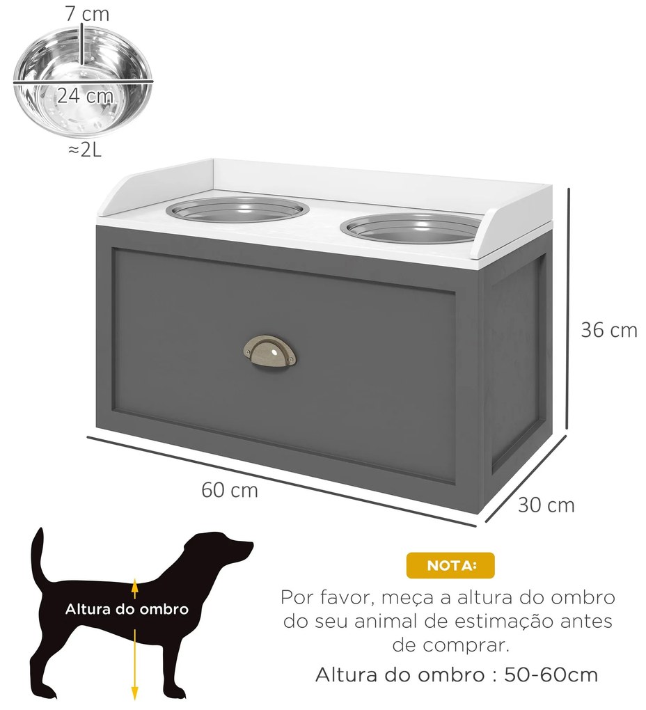 PawHut Comedouro Elevado para Cães Comedouro para Cães com 2 Tigelas 2