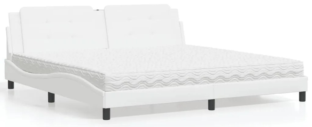 vidaXL Cama com colchão 200x200 cm couro artificial branco