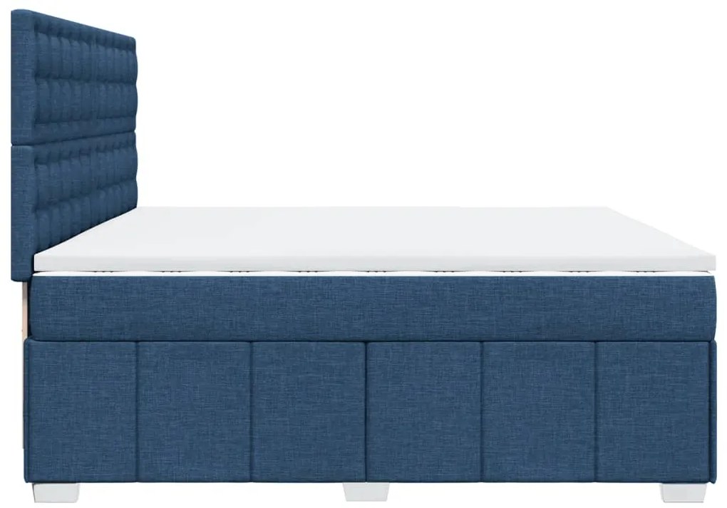 Cama com molas/colchão 200x200 cm tecido azul