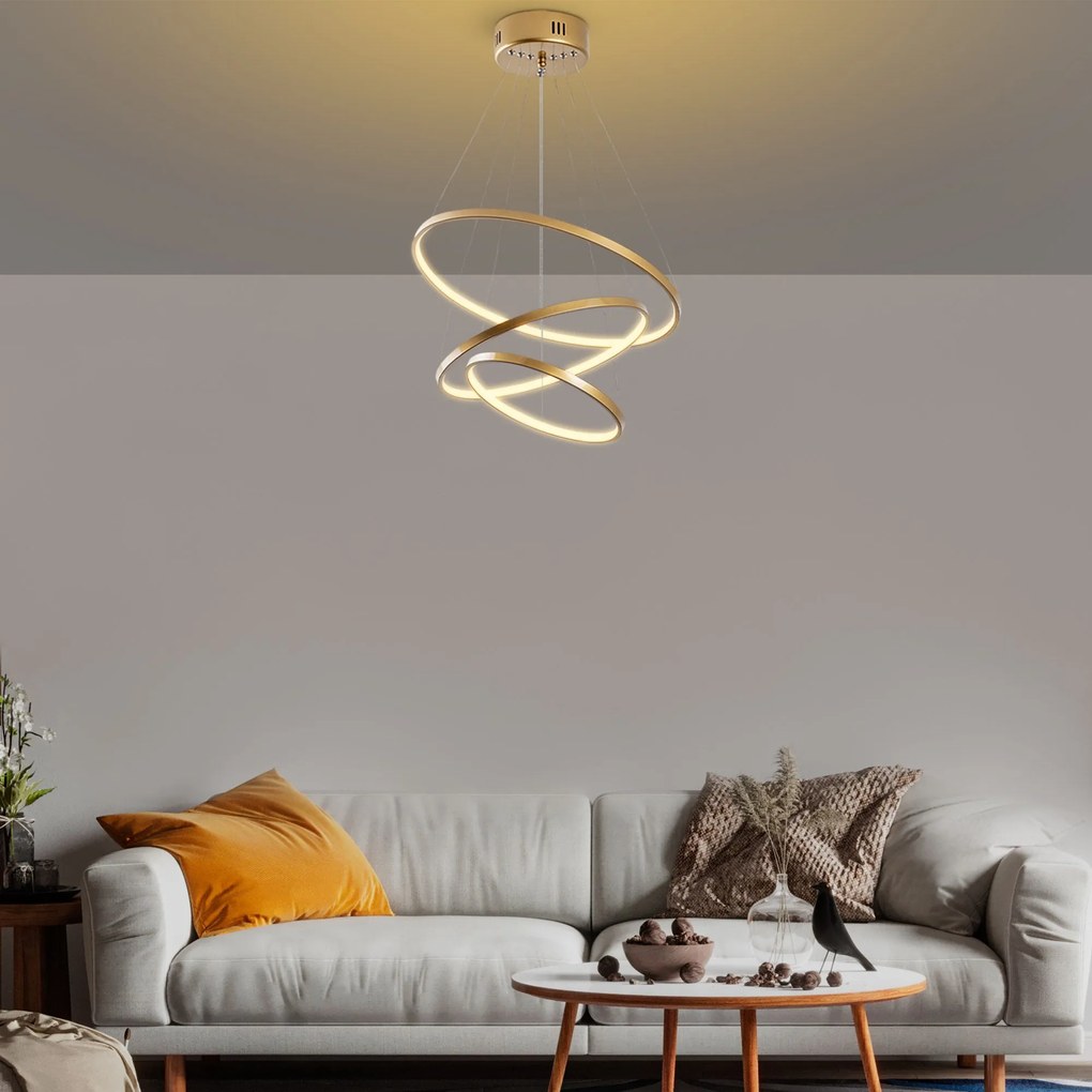 Candeeiro de Teto LED "Simit" Regulável – Dourado – 50x50x80 cm – Desi