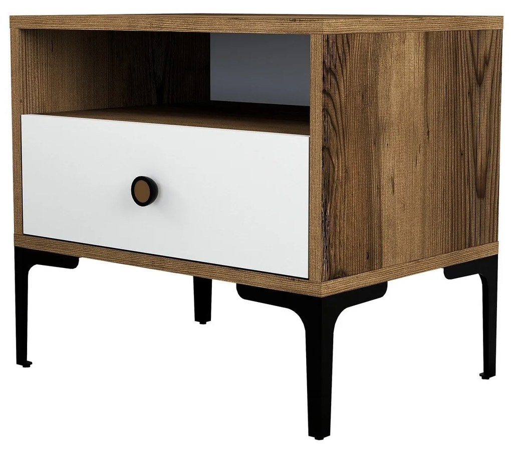 Mesa de Cabeceira Lizbon500 – Nogueira/Branco – 56x50,8x40 cm