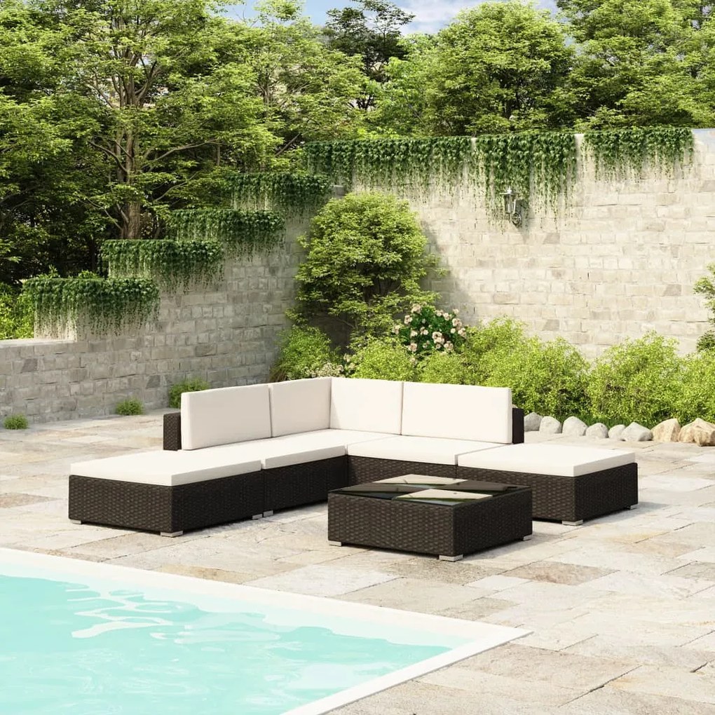 Conjunto Lounge de Jardim Ives em Vime Preto - 2 Sofás e Mesa de Centr