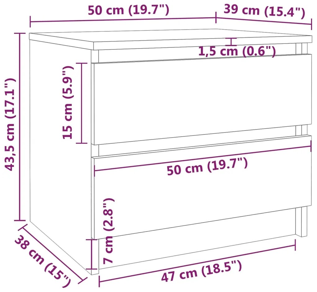 Mesa cabeceira 2pcs 50x39x43,5 deriv. madeira carvalho castanho