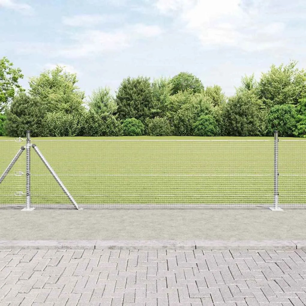 vidaXL Cerca de Fio Soldado com 13 Postes Flangeados 0.4x50 m Aço Galvanizado