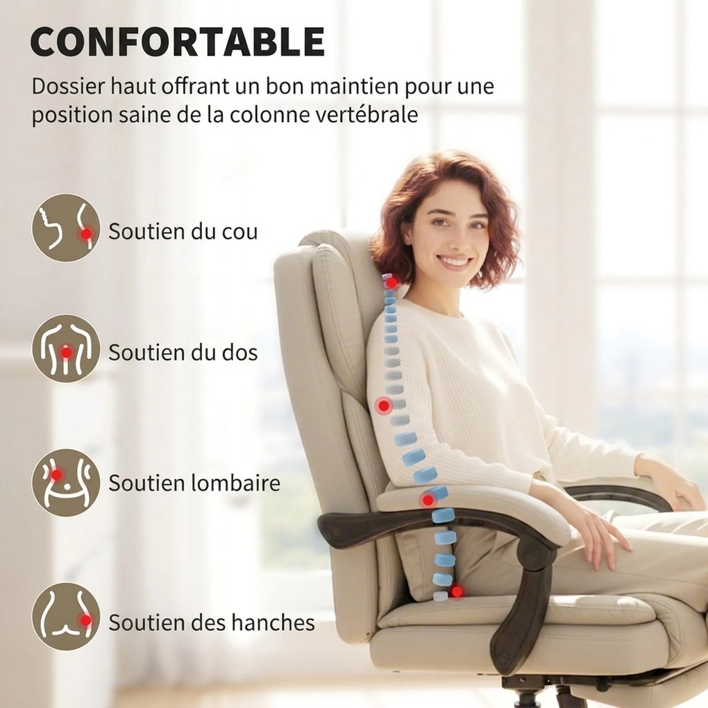 Cadeira de esritório Ergonómico, 67 x 65 x 119 cm, Encosto Reclinável, Bege