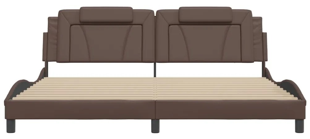 Estrutura cama c/ cabeceira 200x200cm couro artificial castanho