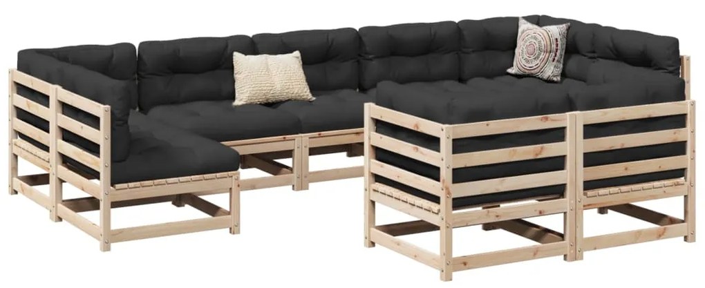 9 pcs conjunto sofás de jardim madeira de pinho maciço