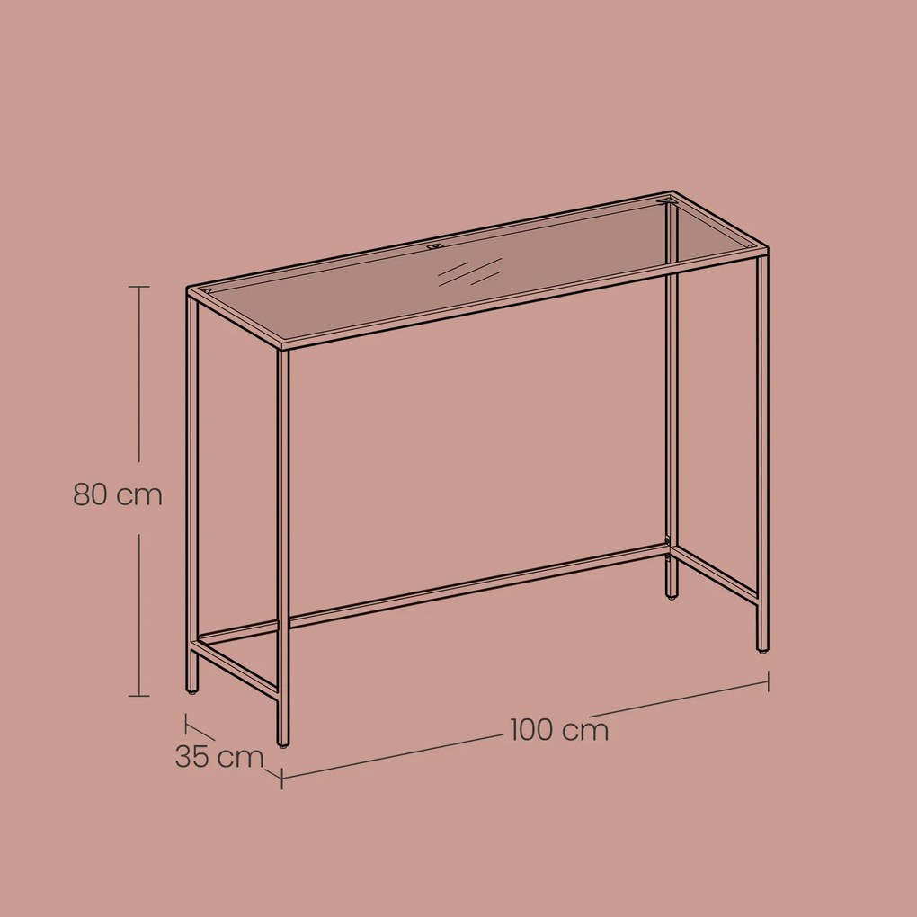 Mesa consola entrada linhas simples 35 x 100 x 80 cm vidro, aço Dourada