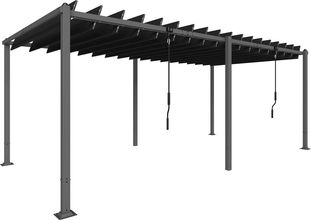 Outsunny Pérgola de Jardim 3x5,7 m com Teto de Lamas Ajustável a 90°Manivela Estrutura de Alumínio UPF50+ Cinza Escuro | Aosom Portugal