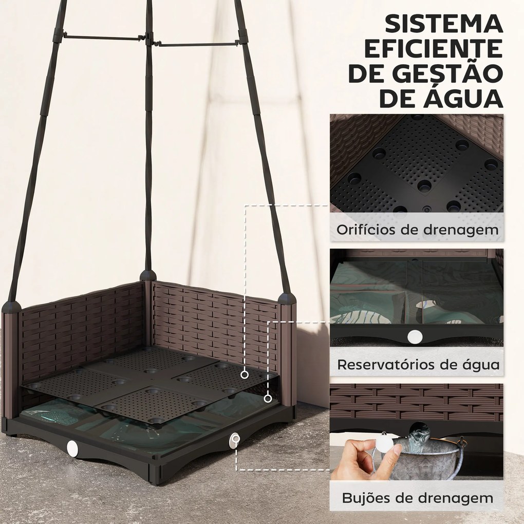 Floreira com Treliça Metálica para Plantas Trepadeiras Vaso de PP com Orifícios de Drenagem e Tampões 40x40x175 cm Castanho e Preto