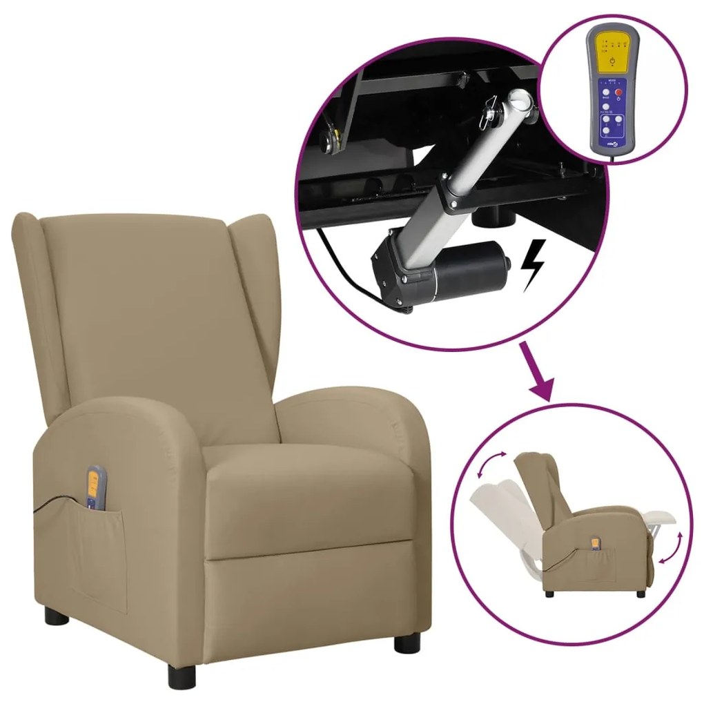 vidaXL Poltrona reclinável massagens couro artificial cappuccino