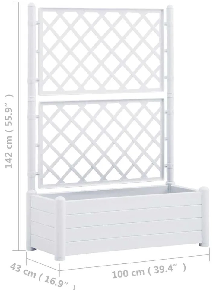 Vaso/floreira de jardim com treliça 100x43x142 cm PP branco